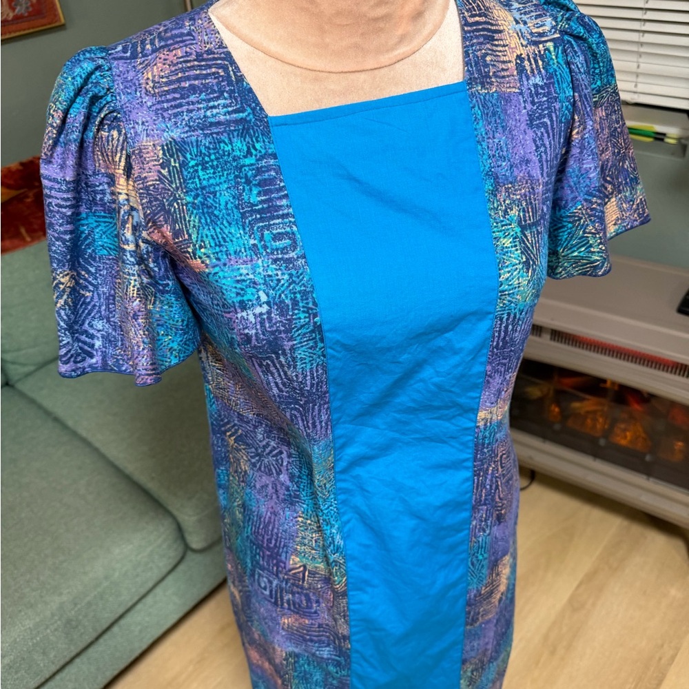 Vintage Blue and Purple tropical Mumu loungewear kaftan Maxi Dress Small